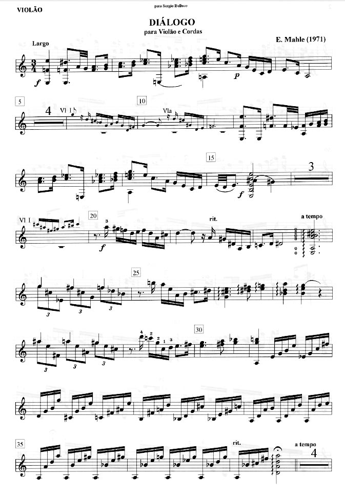 Guitar Part from Dialogo (1971) for Guitar and Strings by Ernst Mahle